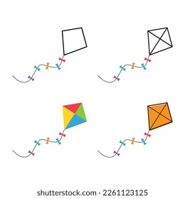 Set of Fly kite icon, hobby outdoor activity symbol, wind air game vector illustration .