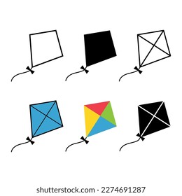 Set of Fly kite icon, hobby outdoor activity symbol, wind air game vector illustration .