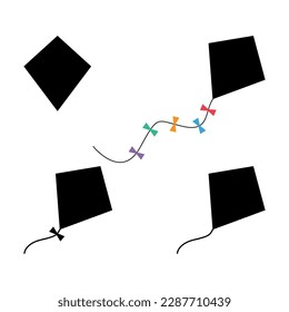 Set of Fly kite icon, hobby outdoor activity symbol, wind air game vector illustration .