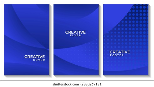 set of flyer with abstract navy blue colorful dynamic wave background