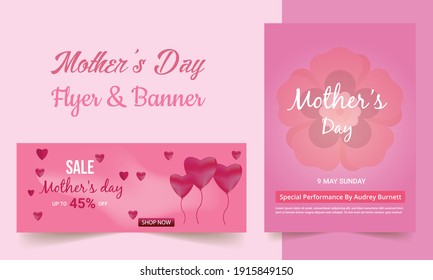 Set of Flyer and Banner of Happy Mother's day. mothers day event poster, flyer and banner. Vector illustration.