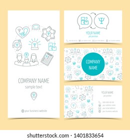 Set Of Flyer, Brochure And Business Cards For Psychology Center. Set Of Promotional Products. Flat Design. Vector Illustration