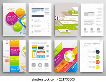 Set of Flyer, Brochure Design Templates. Geometric Triangular Abstract Modern Backgrounds. Mobile Technologies, Applications and Online Services Infographic Concept.