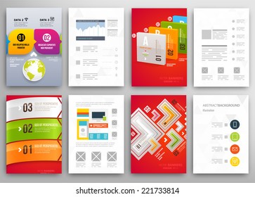 Set of Flyer, Brochure Design Templates. Geometric Triangular Abstract Modern Backgrounds. Mobile Technologies, Applications and Online Services Infographic Concept.
