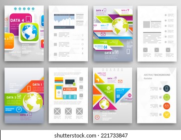 Set of Flyer, Brochure Design Templates. Geometric Triangular Abstract Modern Backgrounds. Mobile Technologies, Applications and Online Services Infographic Concept.