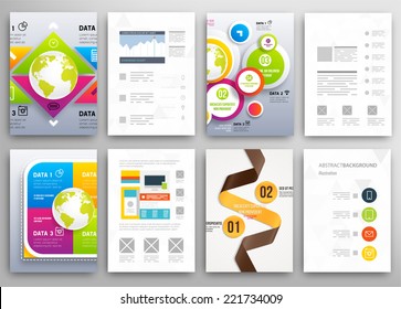 Set of Flyer, Brochure Design Templates. Geometric Triangular Abstract Modern Backgrounds. Mobile Technologies, Applications and Online Services Infographic Concept.