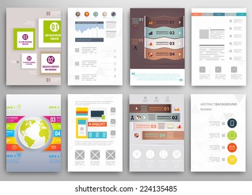 Set of Flyer, Brochure Design Templates. Geometric Triangular Abstract Modern Backgrounds. Mobile Technologies, Applications and Online Services Infographic Concept. 