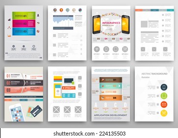 Set of Flyer, Brochure Design Templates. Geometric Triangular Abstract Modern Backgrounds. Mobile Technologies, Applications and Online Services Infographic Concept. 