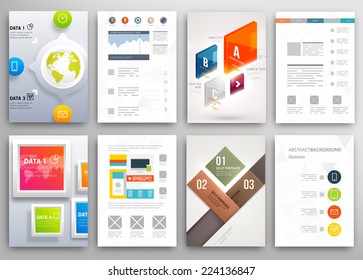 Set of Flyer, Brochure Design Templates. Geometric Triangular Abstract Modern Backgrounds. Mobile Technologies, Applications and Online Services Infographic Concept. 