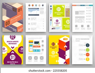 Set of Flyer, Brochure Design Templates. Geometric Triangular Abstract Modern Backgrounds. Mobile Technologies, Applications and Online Services Infographic Concept.