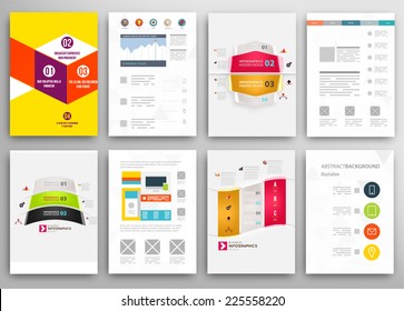 Set of Flyer, Brochure Design Templates. Geometric Triangular Abstract Modern Backgrounds. Mobile Technologies, Applications and Online Services Infographic Concept.
