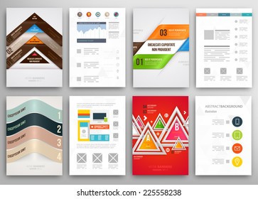Set of Flyer, Brochure Design Templates. Geometric Triangular Abstract Modern Backgrounds. Mobile Technologies, Applications and Online Services Infographic Concept.