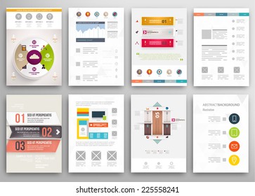 Set of Flyer, Brochure Design Templates. Geometric Triangular Abstract Modern Backgrounds. Mobile Technologies, Applications and Online Services Infographic Concept.
