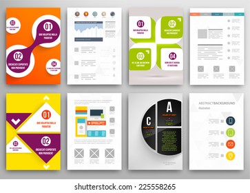 Set of Flyer, Brochure Design Templates. Geometric Triangular Abstract Modern Backgrounds. Mobile Technologies, Applications and Online Services Infographic Concept.