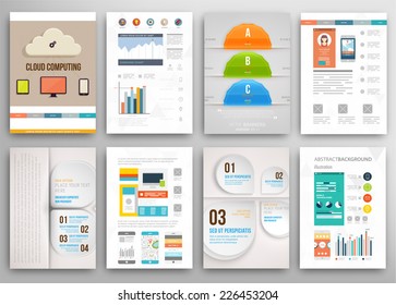 Set of Flyer, Brochure Design Templates. Geometric Triangular Abstract Modern Backgrounds. Mobile Technologies, Applications and Online Services Infographic Concept.