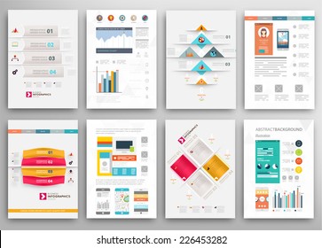 Set of Flyer, Brochure Design Templates. Geometric Triangular Abstract Modern Backgrounds. Mobile Technologies, Applications and Online Services Infographic Concept.