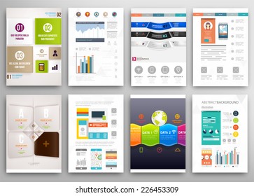 Set of Flyer, Brochure Design Templates. Geometric Triangular Abstract Modern Backgrounds. Mobile Technologies, Applications and Online Services Infographic Concept.