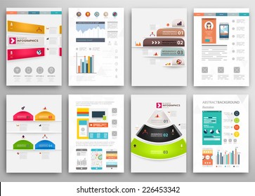 Set of Flyer, Brochure Design Templates. Geometric Triangular Abstract Modern Backgrounds. Mobile Technologies, Applications and Online Services Infographic Concept.