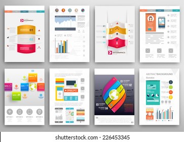 Set of Flyer, Brochure Design Templates. Geometric Triangular Abstract Modern Backgrounds. Mobile Technologies, Applications and Online Services Infographic Concept.