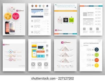 Set of Flyer, Brochure Design Templates. Geometric Triangular Abstract Modern Backgrounds. Mobile Technologies, Applications and Online Services Infographic Concept.