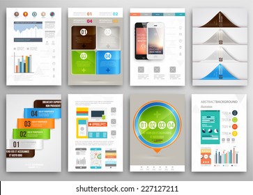 Set of Flyer, Brochure Design Templates. Geometric Triangular Abstract Modern Backgrounds. Mobile Technologies, Applications and Online Services Infographic Concept.