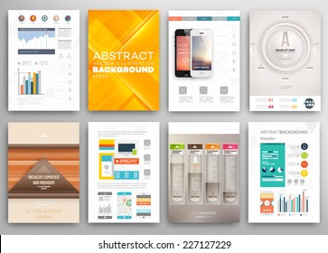 Set of Flyer, Brochure Design Templates. Geometric Triangular Abstract Modern Backgrounds. Mobile Technologies, Applications and Online Services Infographic Concept.