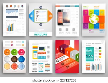 Set of Flyer, Brochure Design Templates. Geometric Triangular Abstract Modern Backgrounds. Mobile Technologies, Applications and Online Services Infographic Concept.