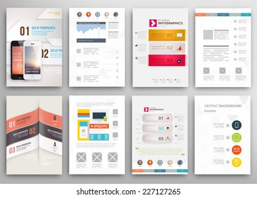 Set of Flyer, Brochure Design Templates. Geometric Triangular Abstract Modern Backgrounds. Mobile Technologies, Applications and Online Services Infographic Concept.