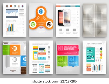 Set of Flyer, Brochure Design Templates. Geometric Triangular Abstract Modern Backgrounds. Mobile Technologies, Applications and Online Services Infographic Concept.