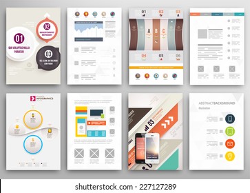 Set of Flyer, Brochure Design Templates. Geometric Triangular Abstract Modern Backgrounds. Mobile Technologies, Applications and Online Services Infographic Concept.