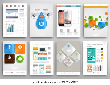 Set of Flyer, Brochure Design Templates. Geometric Triangular Abstract Modern Backgrounds. Mobile Technologies, Applications and Online Services Infographic Concept.