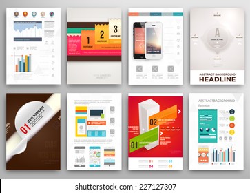 Set of Flyer, Brochure Design Templates. Geometric Triangular Abstract Modern Backgrounds. Mobile Technologies, Applications and Online Services Infographic Concept.