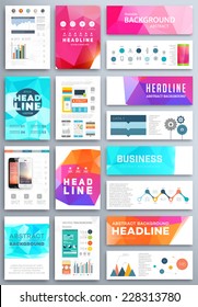 Set of Flyer, Brochure Design Templates. Geometric Triangular Abstract Modern Backgrounds. Mobile Technologies, Applications and Online Services Infographic Concept.