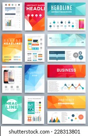 Set of Flyer, Brochure Design Templates. Geometric Triangular Abstract Modern Backgrounds. Mobile Technologies, Applications and Online Services Infographic Concept.