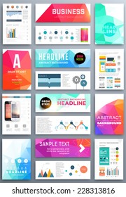 Set of Flyer, Brochure Design Templates. Geometric Triangular Abstract Modern Backgrounds. Mobile Technologies, Applications and Online Services Infographic Concept.