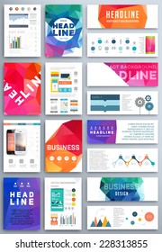 Set of Flyer, Brochure Design Templates. Geometric Triangular Abstract Modern Backgrounds. Mobile Technologies, Applications and Online Services Infographic Concept.