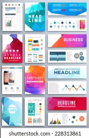 Set of Flyer, Brochure Design Templates. Geometric Triangular Abstract Modern Backgrounds. Mobile Technologies, Applications and Online Services Infographic Concept.