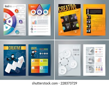 Set of Flyer, Brochure Design Templates. Geometric Triangular Abstract Modern Backgrounds. Applications and Online Services Infographic Concept.