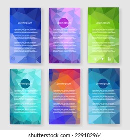 Set of flyer, brochure design templates. Mobile technologies, infographic concept. Geometric triangular abstract modern backgrounds. 