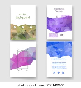 Set of Flyer, Brochure Design Templates. Geometric Triangular Abstract Modern Backgrounds. Mobile Technologies, Applications and Infographic Concept. 