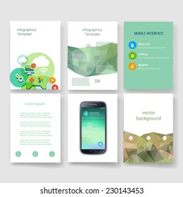 Set of Flyer, Brochure Design Templates. Geometric Triangular Abstract Modern Backgrounds. Mobile Technologies, Applications and Infographic Concept. 