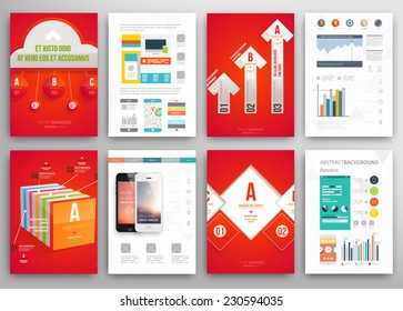 Conjunto de panfletos, modelos de design de folhetos. Geométrico Triangular Abstract Modern Backgrounds. Conceito Infográfico de Tecnologias Móveis, Aplicações e Serviços Online