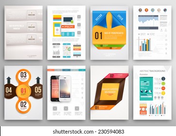 Set of Flyer, Brochure Design Templates. Geometric Triangular Abstract Modern Backgrounds. Mobile Technologies, Applications and Online Services Infographic Concept