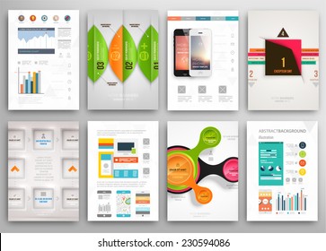 Set of Flyer, Brochure Design Templates. Geometric Triangular Abstract Modern Backgrounds. Mobile Technologies, Applications and Online Services Infographic Concept