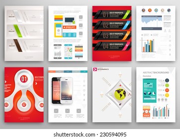 Set of Flyer, Brochure Design Templates. Geometric Triangular Abstract Modern Backgrounds. Mobile Technologies, Applications and Online Services Infographic Concept