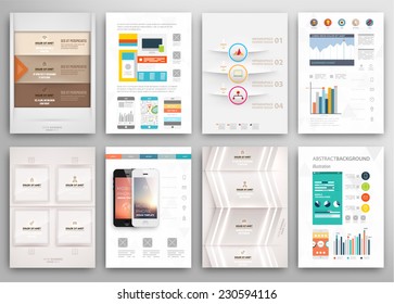 Set of Flyer, Brochure Design Templates. Geometric Triangular Abstract Modern Backgrounds. Mobile Technologies, Applications and Online Services Infographic Concept