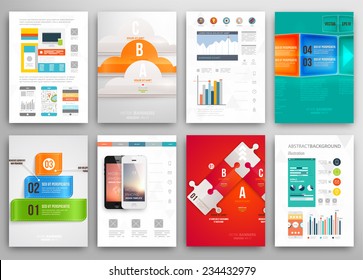 Set of Flyer, Brochure Design Templates. Geometric Triangular Abstract Modern Backgrounds. Mobile Technologies, Applications and Online Services Infographic Concept.