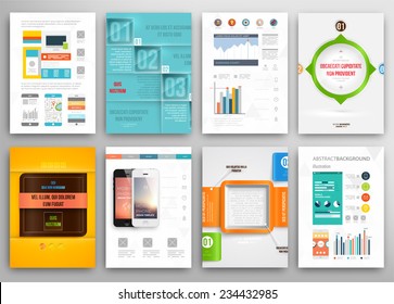 Set of Flyer, Brochure Design Templates. Geometric Triangular Abstract Modern Backgrounds. Mobile Technologies, Applications and Online Services Infographic Concept.