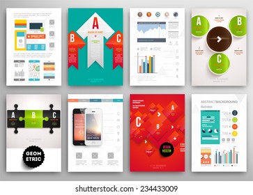 Set of Flyer, Brochure Design Templates. Geometric Triangular Abstract Modern Backgrounds. Mobile Technologies, Applications and Online Services Infographic Concept.