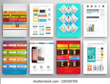 Set of Flyer, Brochure Design Templates. Geometric Triangular Abstract Modern Backgrounds. Mobile Technologies, Applications and Online Services Infographic Concept. A4 Cover Templates Collection.